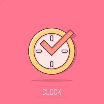 Real time icon in comic style. Clock vector cartoon illustration on white i.. Ilustración de archivo