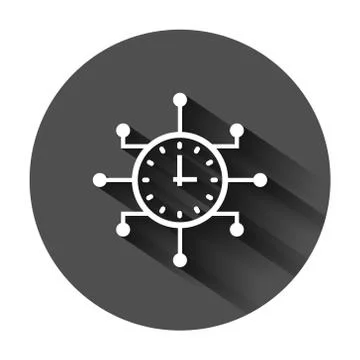 Real time icon in flat style. Clock vector illustration on black round backgr Illustrazione stock