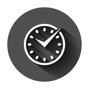Real time icon in flat style. Clock vector illustration on black round backgr Illustrazione stock