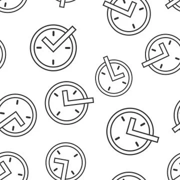 Real time icon seamless pattern background. Clock vector illustration on whit Stock Illustration