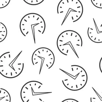 Real time icon seamless pattern background. Clock vector illustration on whit 스톡 일러스트