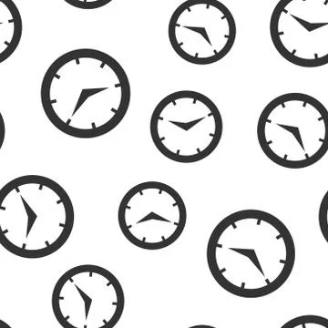 Real time icon seamless pattern background. Clock vector illustration on whit Illustrazione stock