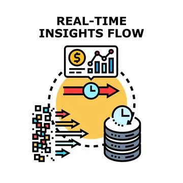 Real time insights flow analyzing data processing Stock Illustration