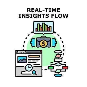 Real time insights flow analyzing business process data Stock Illustration