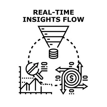 Real time insights flow processing data analysis Stock Illustration