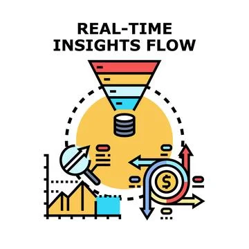 Real time insights flow processing data analysis Stock Illustration
