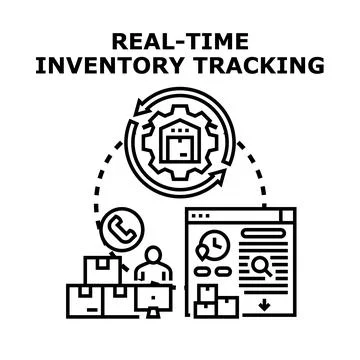 Real time inventory tracking managing warehouse logistics system Stock Illustration