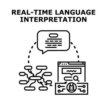 Real time language interpretation service connecting global communication Stock Illustration