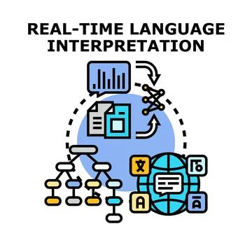 Real time language interpretation service concept Stock Illustration