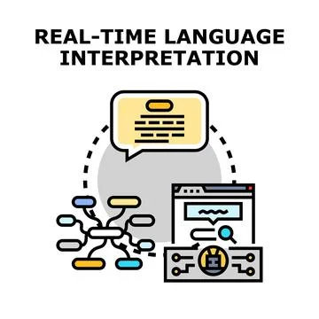 Real time language interpretation service connecting global communication Stock Illustration
