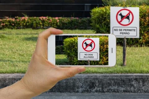 Real time Language Translation Augmented Reality, AR, App Concept Using Sma.. Stock Photos