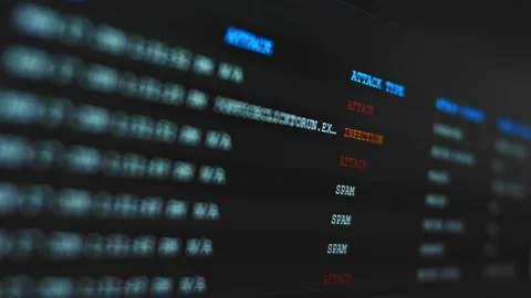 Real-time list of cyber attacks Stock Footage 277877455