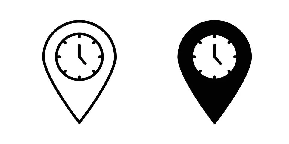 Real time location icon drawing lines. Silhouette style vector bundle Stock Illustration