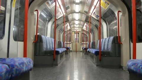 Real time, London Empty Central Line Tube car at station, with audio Stock Footage 127293386