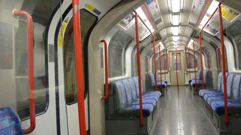 Real time, London Empty Central Line Tube car at station, with audio Stock Footage 127293617