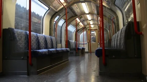 Real time, London Empty Central Line Tube car at station, with audio Stock Footage 127293695