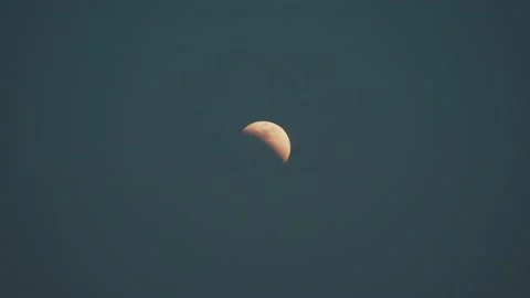 Real Time Lunar Eclipse viewed in the sky with the Moon partially covered Stock Footage 197428520