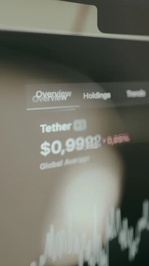 Real time market data for Tether USD, price and price change percentage Global Stock Footage 329310956