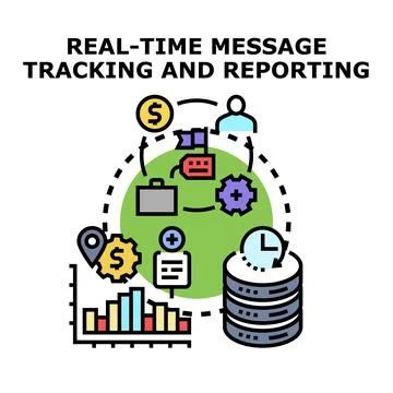 Real time message tracking reporting process illustration concept Stock Illustration