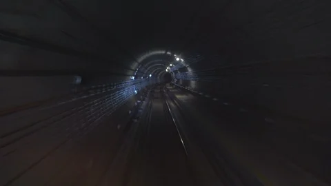 Real Time Metro Underground Train Driving Through Dark Tunnel 스톡 동영상 114490266