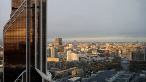 Real time Moscow panoramic view from one of a skyscraper situated in Moscow Видео 103856170