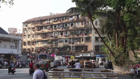 Real time motion video of the vehicle traffic on Saat Rasta in Mumbai, India. Stock Footage 307714401
