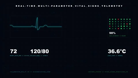 Real-Time Multi-Parameter Vital Signs Telemetry HUD Interface Vídeos de archivo 344232158