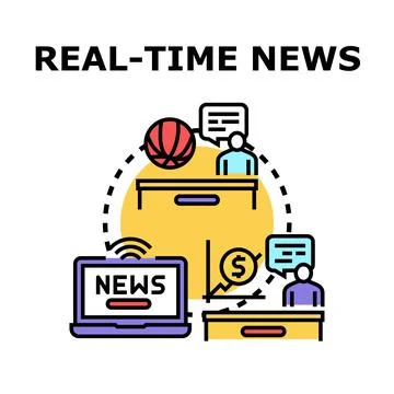 Real time news reporting, analysis, and information exchange Stock Illustration