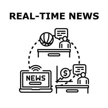 Real time news reporting, analysis, and information exchange Stock Illustration