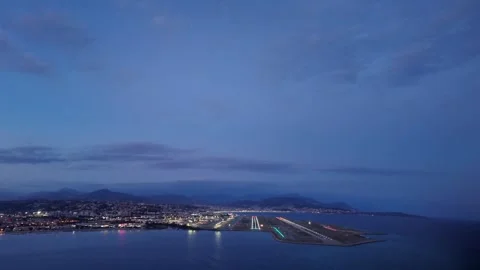 Real Time Night Final Approach to French Nice Côte d´Azur Airport Through the Stock Footage 346910124