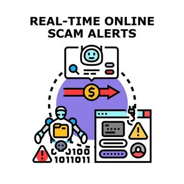 Real time online scam alerts system vector concept Stock Illustration
