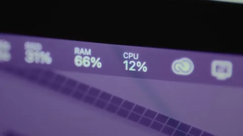 Real time performance statistics for the systems usage, RAM and CPU Stock Footage 327912270