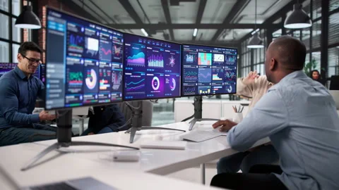 Real-Time Performance Tracking Dashboard Used By Diverse Group Stock Footage 328710086