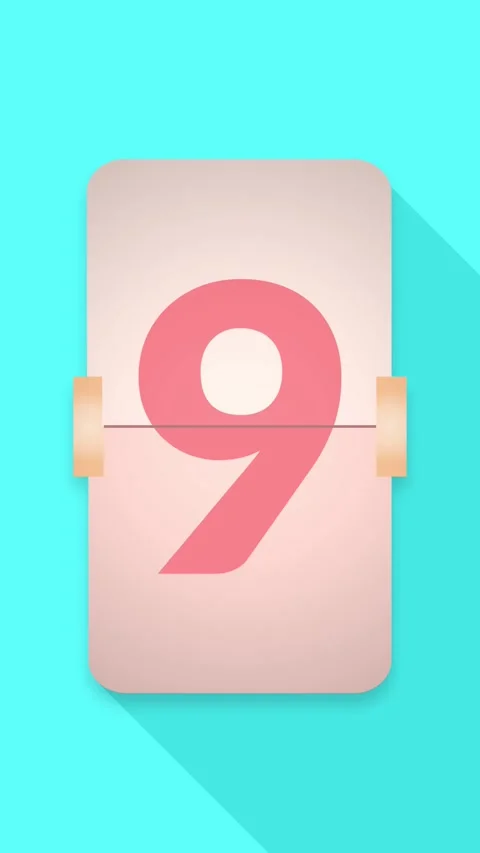 Real time pink flip clock graphic counting down from 9 to 0 with numeral reverse Stock Footage 255485254