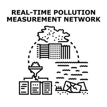 Real time pollution measurement network monitoring environmental data Stock Illustration