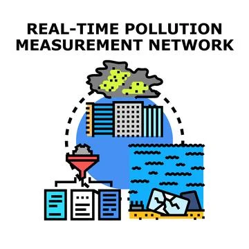 Real time pollution measurement network monitoring environmental data Stock Illustration