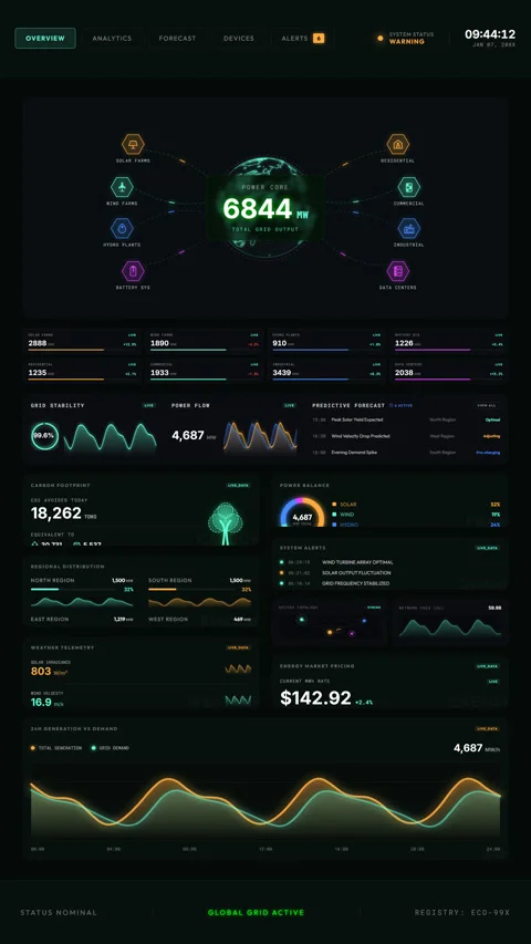 Real time power distribution dashboard for smart grid energy management and.. Stock Footage 334655210