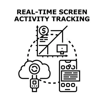 Real time screen activity tracking monitoring data with technology Illustrazione stock