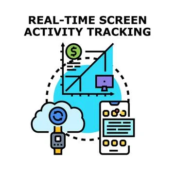 Real time screen activity tracking monitoring data with technology Stockillustratie