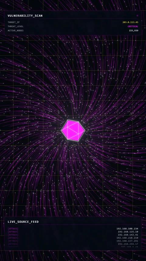 Real-Time Security Audit: Magenta Node Mobile HUD Stock Footage 334004559