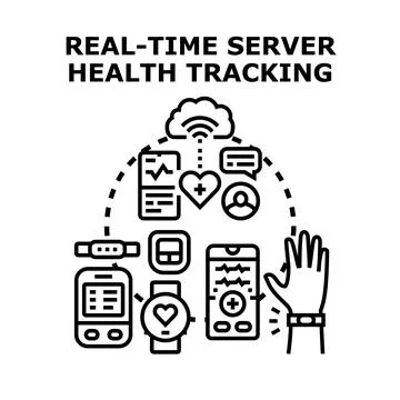 Real time server health tracking with connected smart devices Stock Illustration