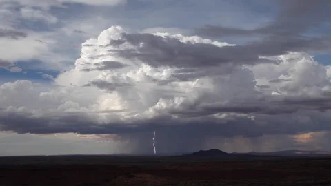 Real time of several lightning bolts and rain under a desert thunderstorm Stock Footage 247521598