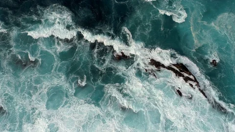 Real time shot of sea surf. Aerial top down view. Stock Footage 88394940