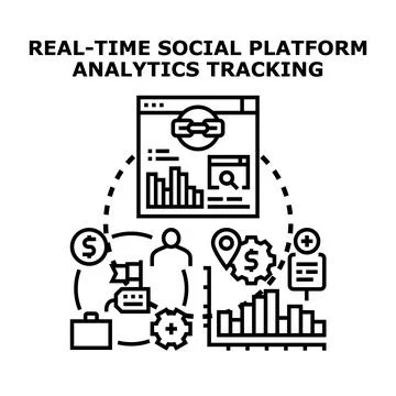 Real time social media platform analytics tracking concept Stock Illustration