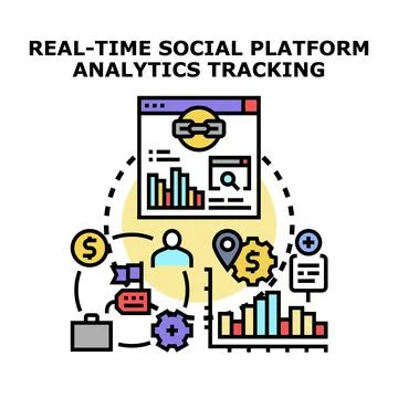 Real time social media platform analytics tracking concept Stock Illustration