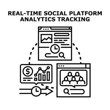 Real time social platform analytics tracking concept Stock Illustration