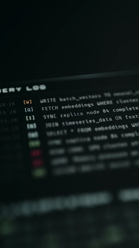 Real-time SQL query stream with queries moving past at realistic speed Stock Footage 331570311