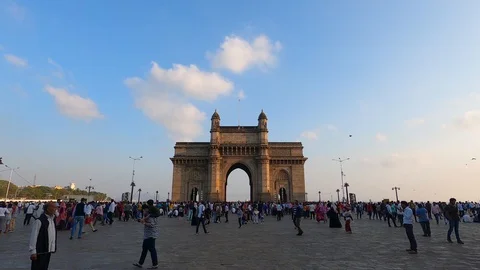 Real Time Still Shot of popular tourist attraction Gateway of India in Mumbai. Stock Footage 123748035