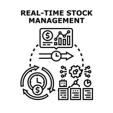 Real time stock management process optimizing business economy 스톡 일러스트
