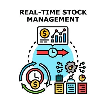 Real time stock management process optimizing business economy Stock Illustration